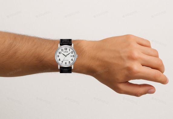 Lorus Mens White Dial Black Leather 38mm