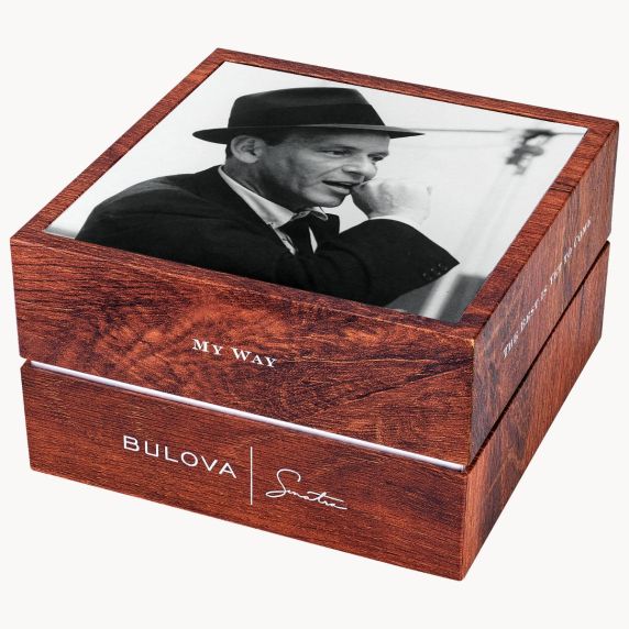 Bulova Frank Sinatra Summer Wind automatic watch with black dial and leather strap | 96B381